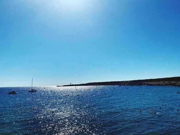 Scenic view of sea against clear blue sky