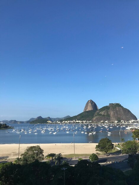 Scenic view of sea against clear blue sky