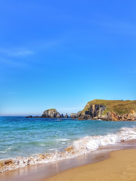 Scenic view of sea against clear blue sky