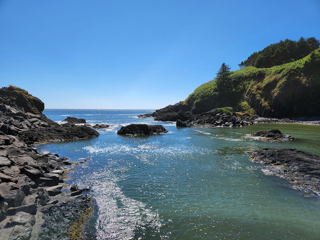 Photo scenic view of sea against clear blue sky