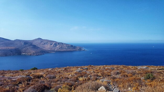 Scenic view of sea against clear blue sky