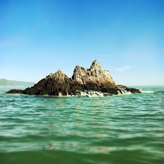 Scenic view of sea against clear blue sky