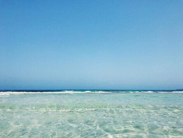 Scenic view of sea against clear blue sky