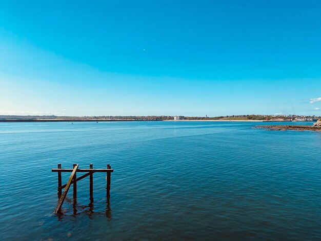 Scenic view of sea against clear blue sky