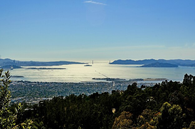 Scenic view of sea against clear blue sky