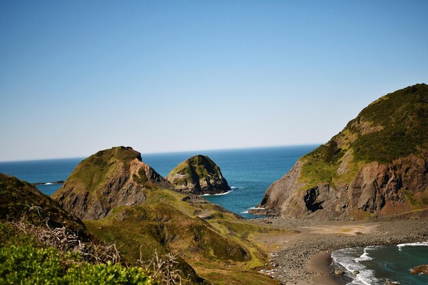 Scenic view of sea against clear blue sky