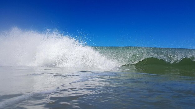 Scenic view of sea against clear blue sky