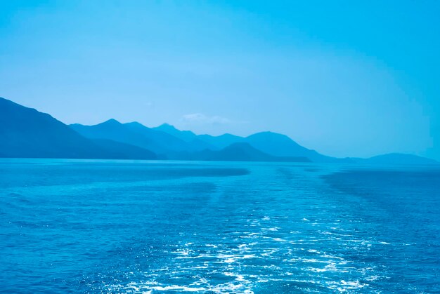 Scenic view of sea against clear blue sky