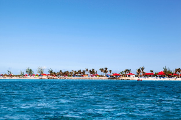 Scenic view of sea against clear blue sky