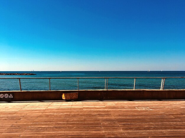 Scenic view of sea against clear blue sky