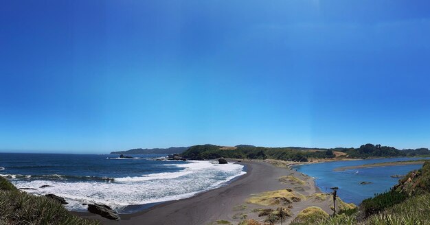 Scenic view of sea against clear blue sky