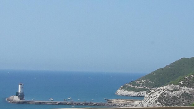 Scenic view of sea against clear blue sky