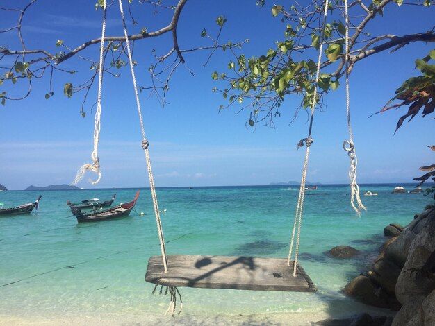 Scenic view of sea against clear blue sky