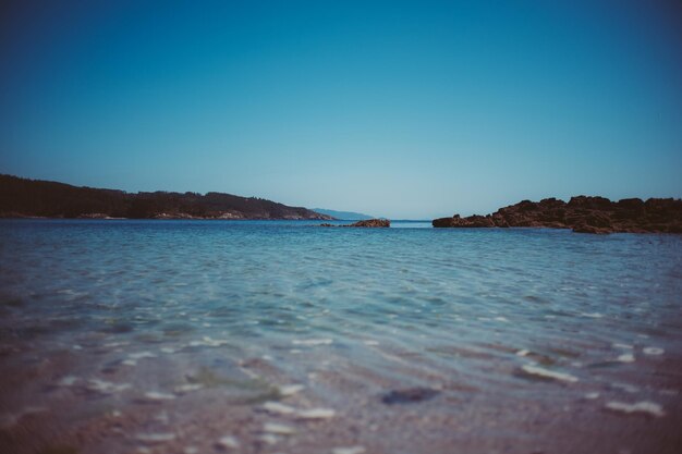 Scenic view of sea against clear blue sky