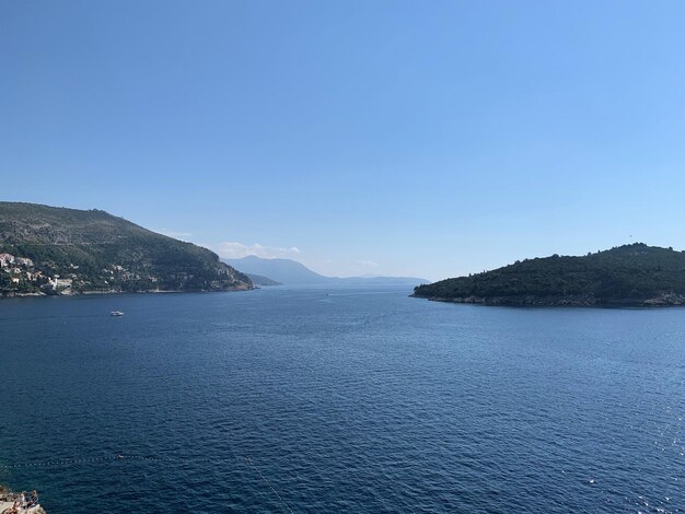 Scenic view of sea against clear blue sky