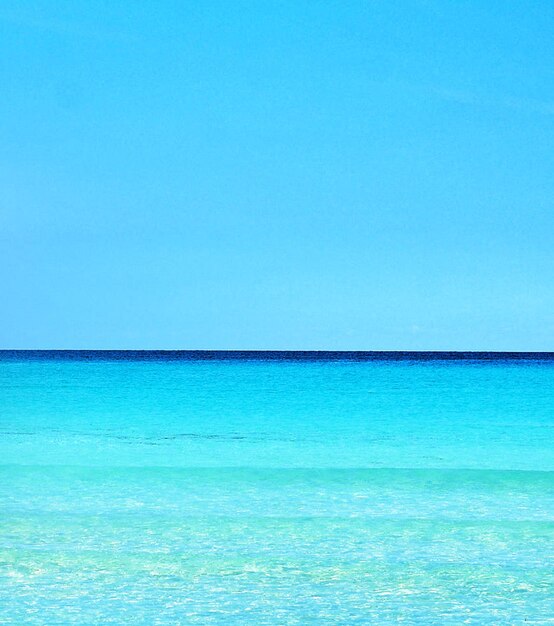 Scenic view of sea against clear blue sky