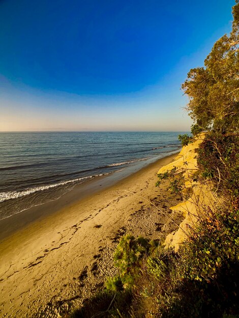 Scenic view of sea against clear blue sky