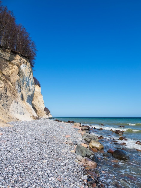 Scenic view of sea against clear blue sky