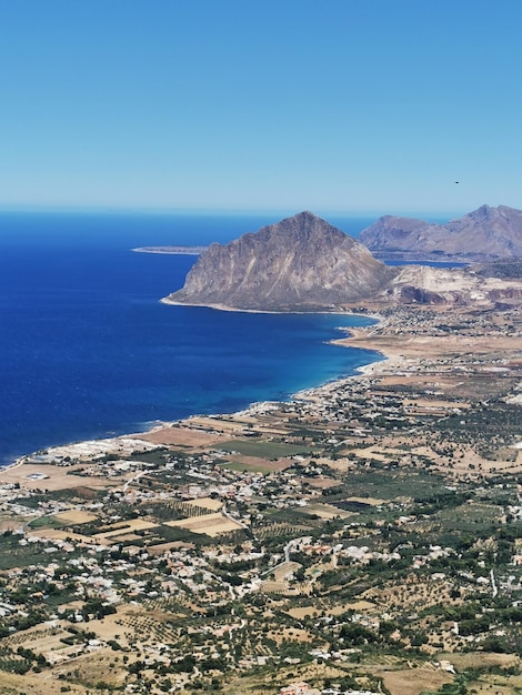 Scenic view of sea against clear blue sky