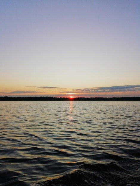 Scenic view of sea against clear sky during sunset