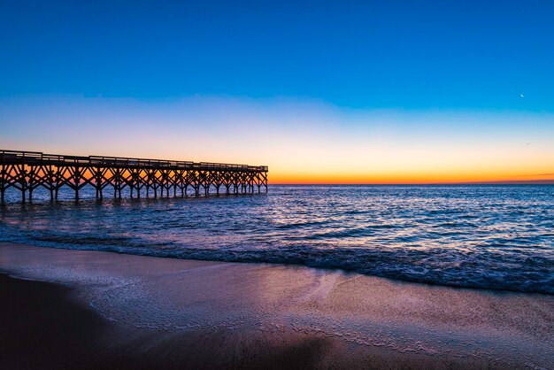 Scenic view of sea against clear sky during sunset