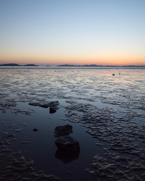 Scenic view of sea against clear sky during sunset