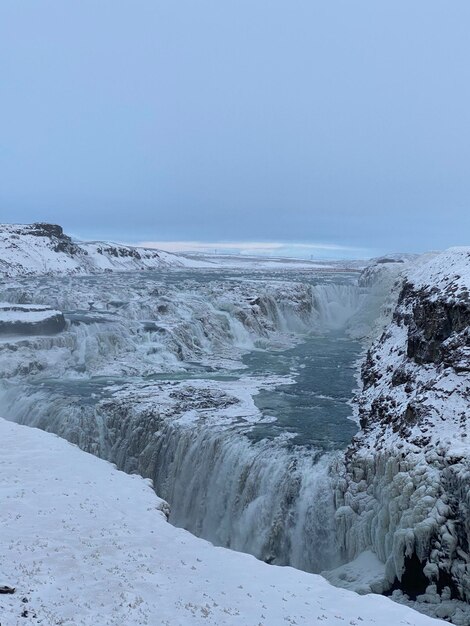 Scenic view of sea against clear sky during winter