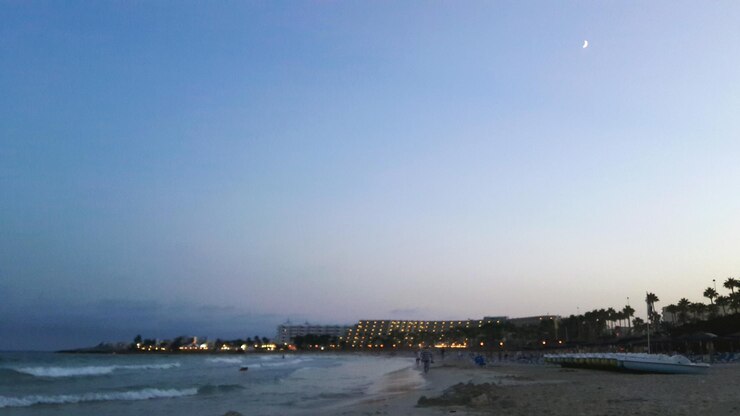 Photo 晴れた夜の空を背景に海の景色