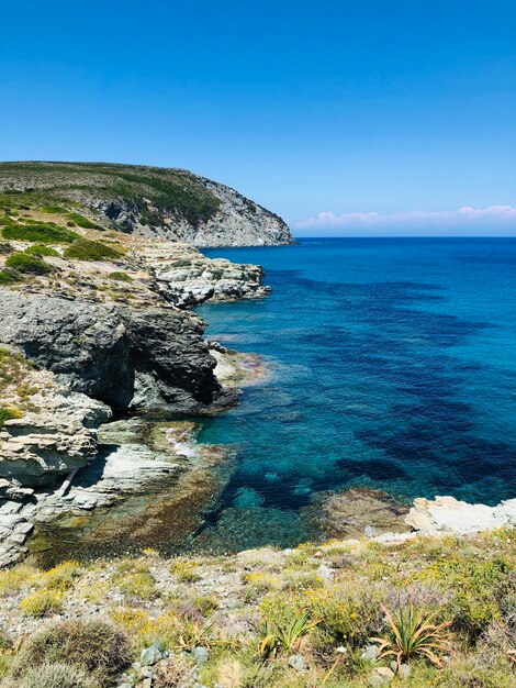 Scenic view of sea against clear sky