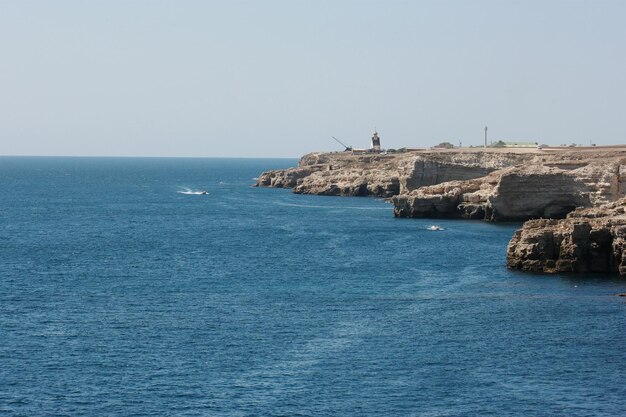 Scenic view of sea against clear sky