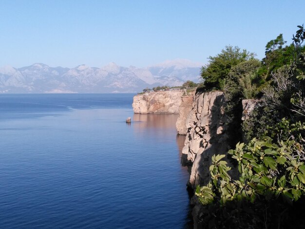 Scenic view of sea against clear sky