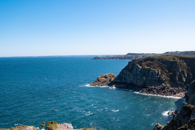 Scenic view of sea against clear sky