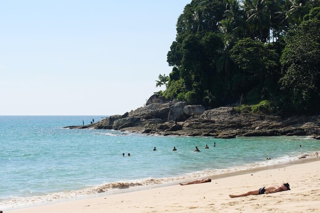 Scenic view of sea against clear sky