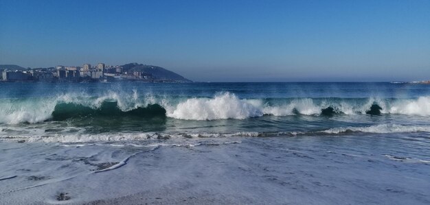 Scenic view of sea against clear sky