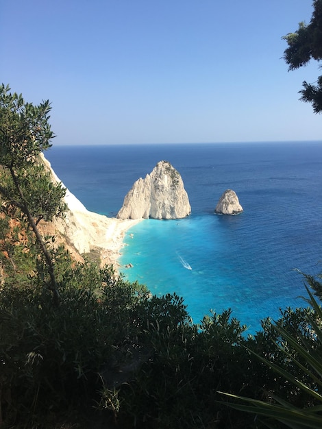 Scenic view of sea against clear sky