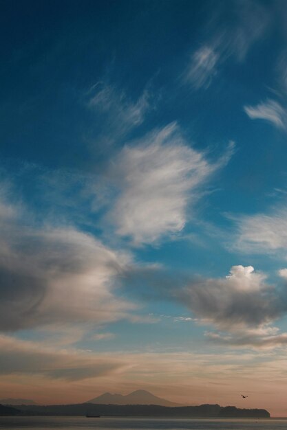 Scenic view of sea against cloudy sky at sunset