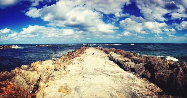 Scenic view of sea against cloudy sky