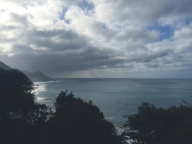 Scenic view of sea against cloudy sky