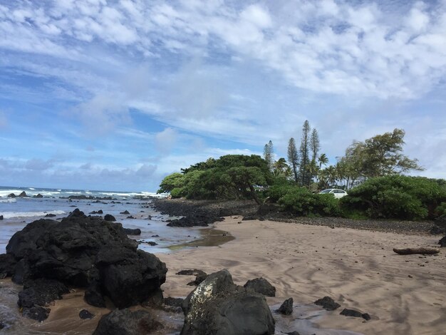 Scenic view of sea against cloudy sky