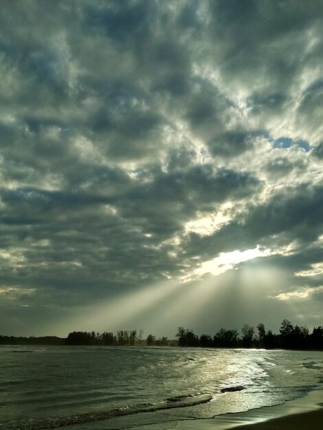 Scenic view of sea against dramatic sky