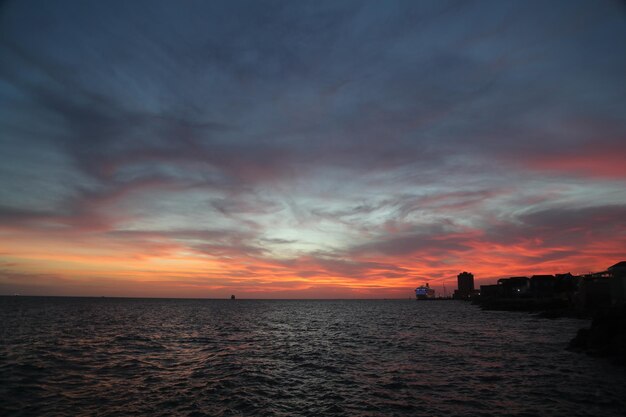 Scenic view of sea against dramatic sky