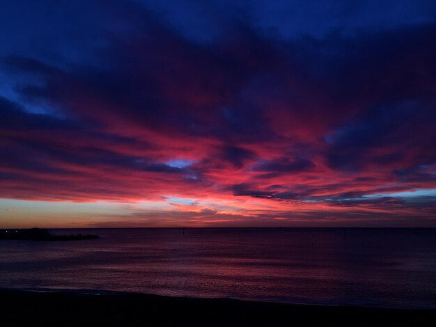 Scenic view of sea against dramatic sky