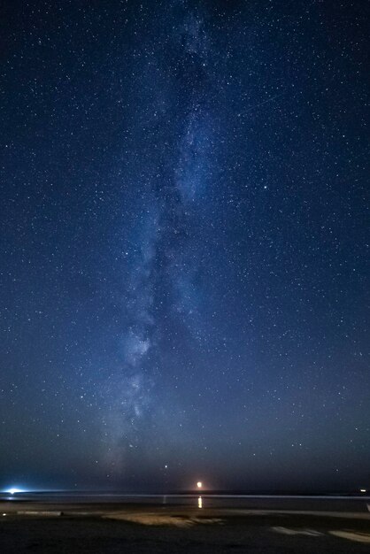 Scenic view of sea against milky way at night