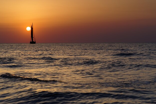 Scenic view of sea against orange sky