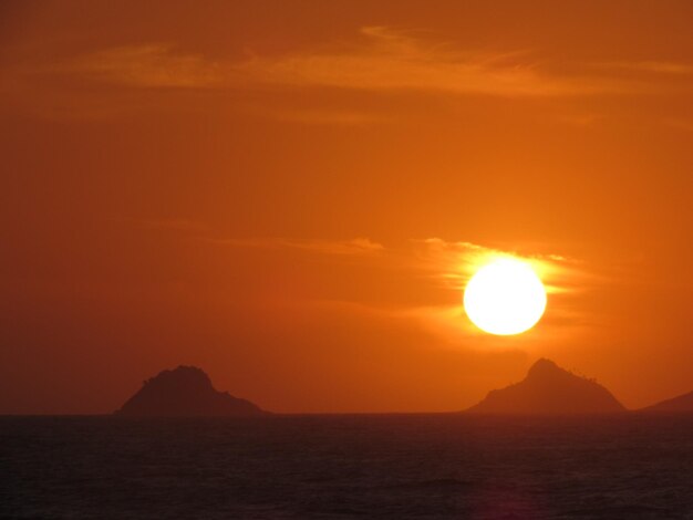 Scenic view of sea against orange sky