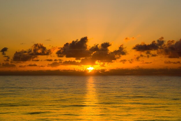 Scenic view of sea against orange sky