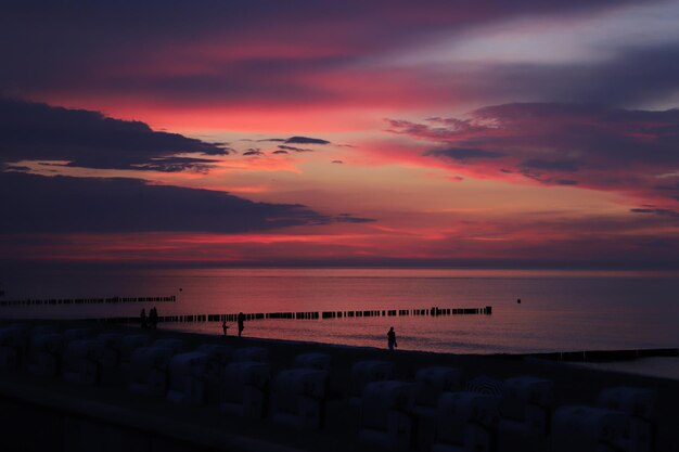 Scenic view of sea against orange sky