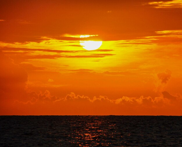 Scenic view of sea against orange sky