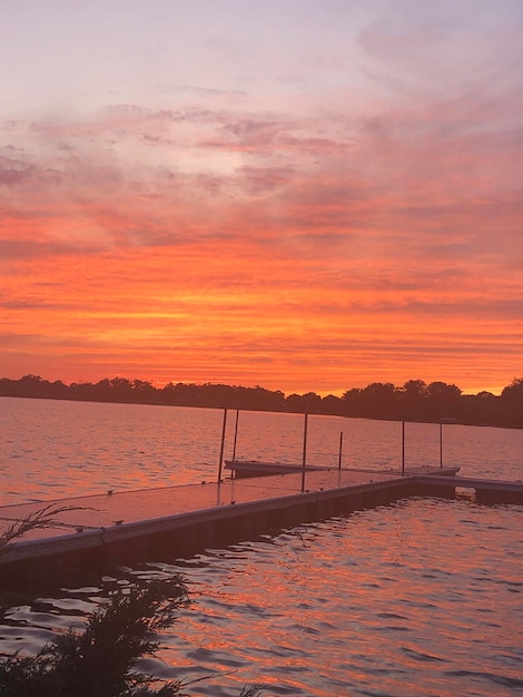 Scenic view of sea against orange sky