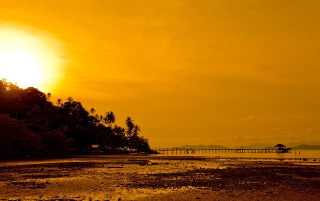 Scenic view of sea against orange sky